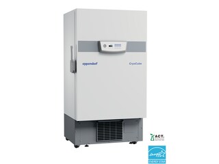 Eppendorf CryoCube<sup>&reg;</sup> F570h ULT freezer with ENERGY STAR<sup>&reg;</sup> certification logo and ACT certification by My Green Lab