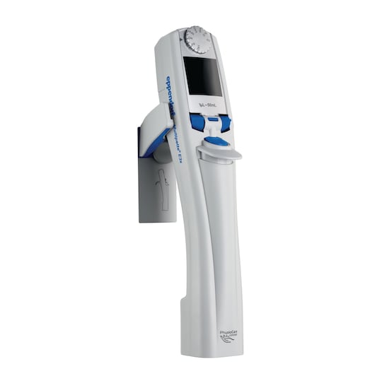 Pipette Holder 2 with a Multipette® E3x multi-dispenser (repeater pipette) from Eppendorf