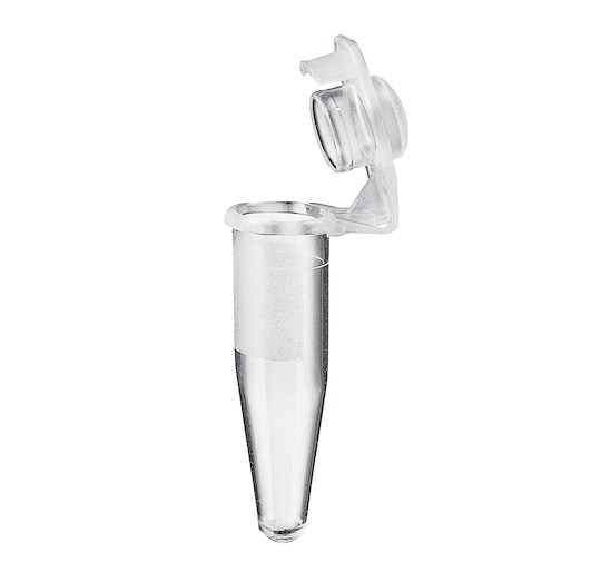 An opened Eppendorf PCR tube that is certified free of a range of common PCR contaminants