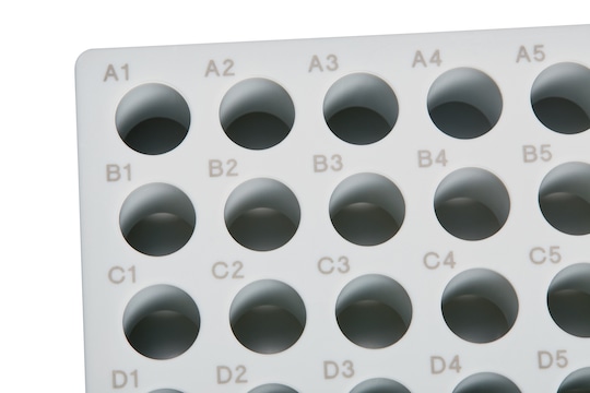 Top view on Eppendorf Storage Box for 5.0 mL vessels with high-contrast labeling for easy reading