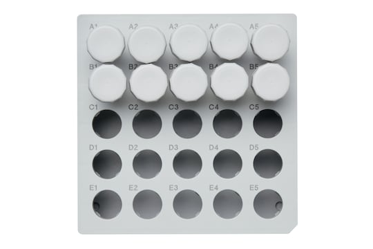 Topview on Eppendorf Storage Box for 5 mL conical tubes for storage in ULT freezers (without lid)