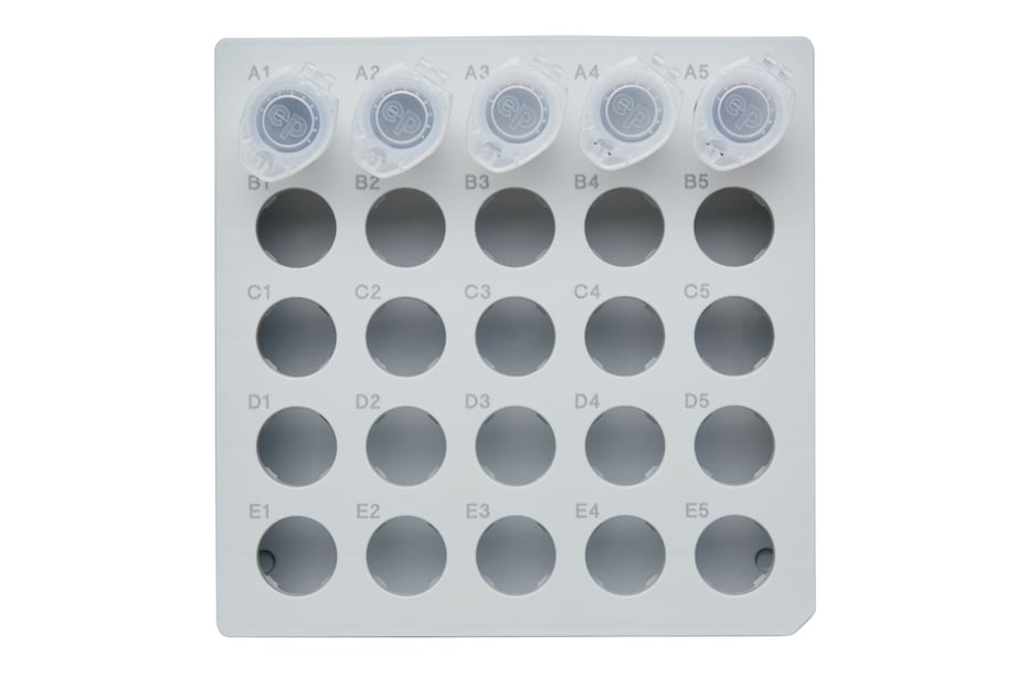 Top view on Eppendorf Storage Box for 5 mL conical tubes for storage in ULT freezers (without lid)