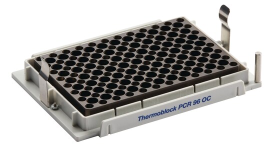 Temperature control and safe piercing of sealed, semi-skirted PCR plates with orientation control using the thermoblock 96 OC for epMotion