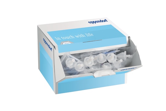 Eppendorf Combitips_REG_ advanced positive-displacement pipette tips come in a handy box with extricable chute