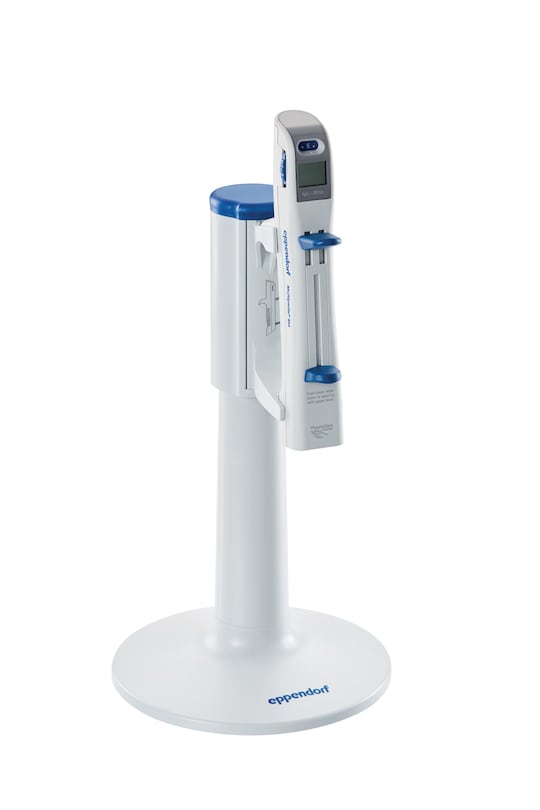 Pipette Stand 2 from Eppendorf with a Multipette® M4 multi-dispenser pipette