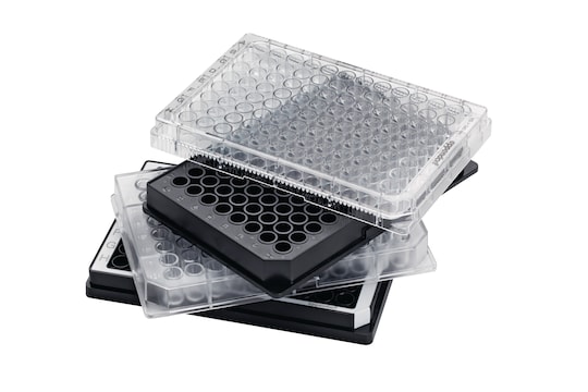 Stacked 96 well microplates in a variety of formats