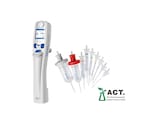 The Multipette_NBSP_E3x multi-dispenser pipette comes with an assortment pack of fitting Combitips_REG_ advanced tips