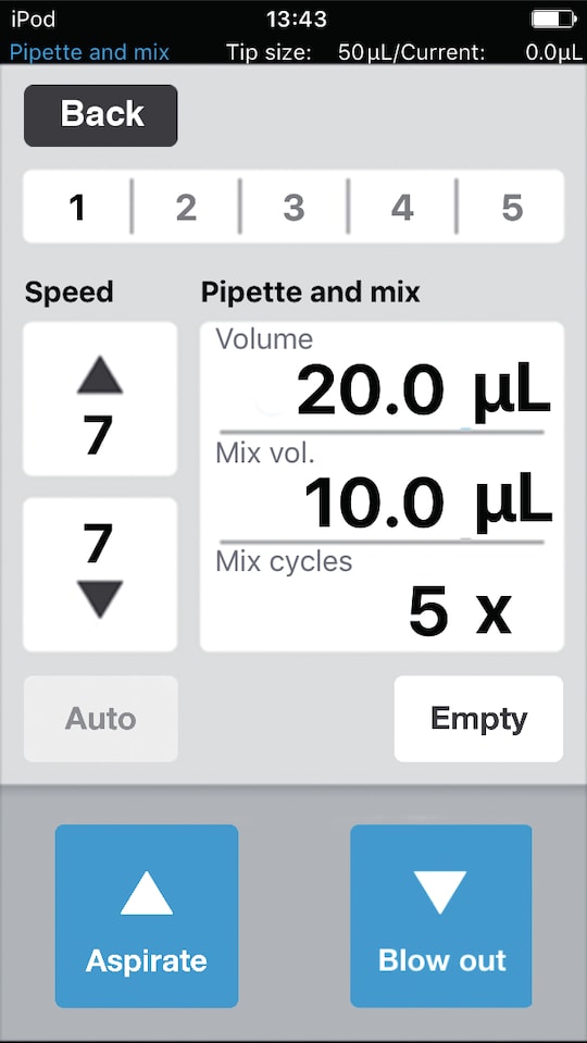 Nine different pipetting modes are available and entry of parameters is very intuitive