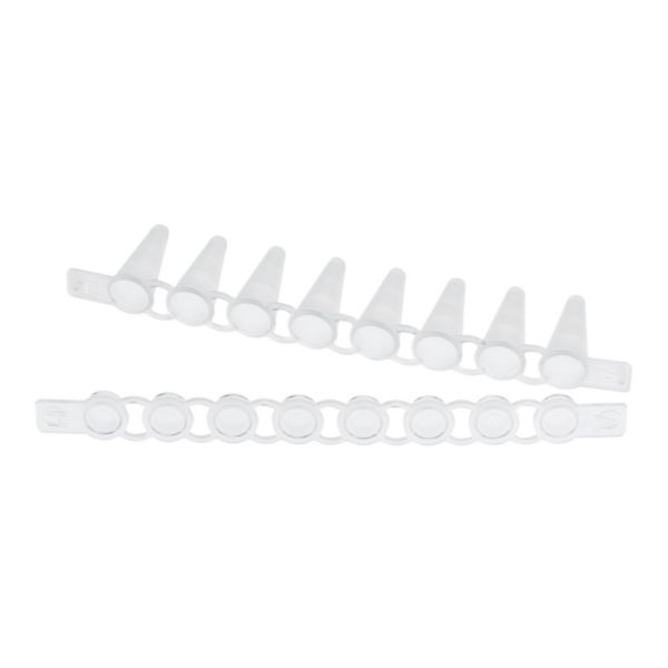 PCR Tube Strips, w. cap strips, flat, 0,1 mL, PCR clean, 120pcs.
