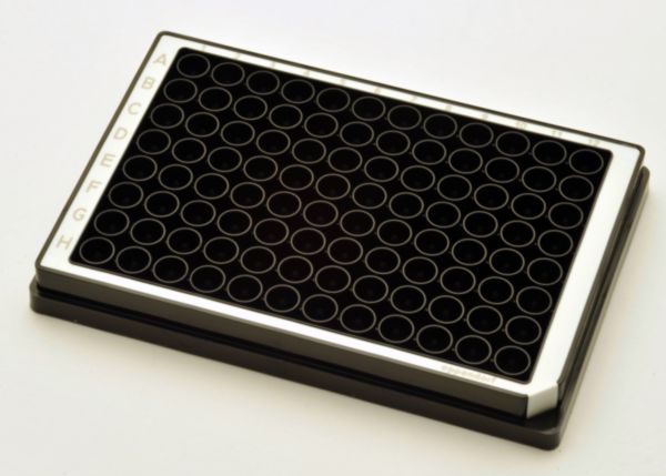 Microplate 96/F, wells black, PCR clean, white, 80 plates (5 bags × 16 plates)
