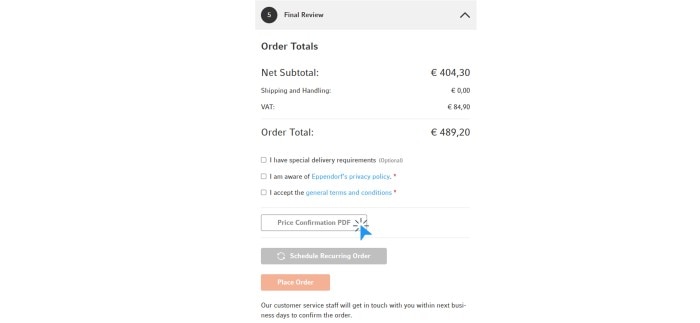 清算の［Price Confirmation PDF］のスクリーンショット
