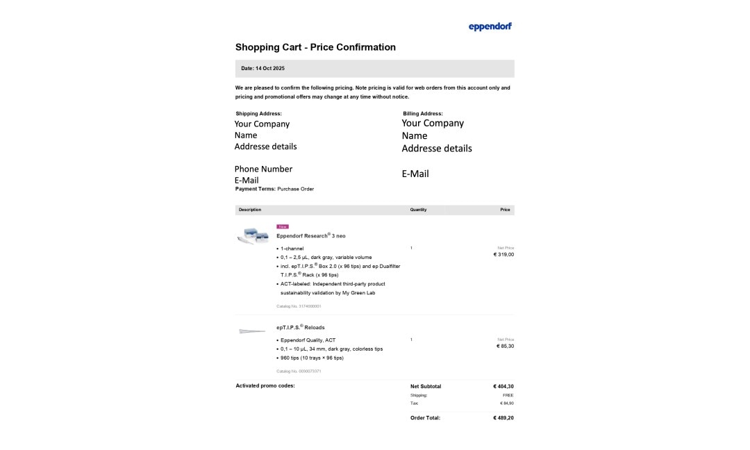 ［Price Confirmation PDF］のスクリーンショット