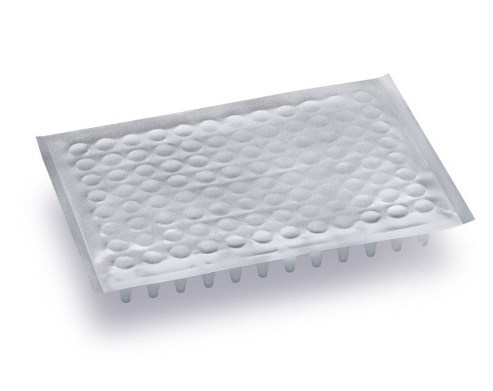 Figure 2: PCR plate – sealed with foil Foil used on plate with 96-well plate sealer