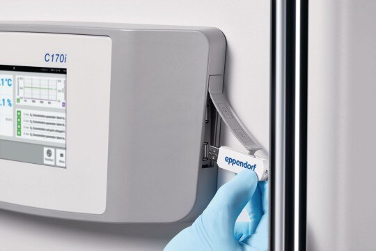 PhysioCare Concept® - Cell Culture USB and data port of a CO2 incubator CellXpert® C170i by Eppendorf.