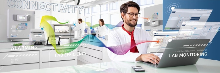 Man using the VisioNize laboratory monitoring system to oversee the laboratory