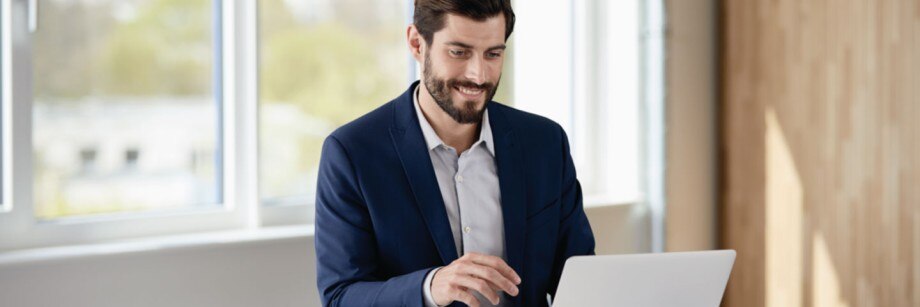 Browse through the Punchout catalog and easily buy from your eProcurement platform. Customer at laptop uses Punchout to purchase lab products by Eppendorf