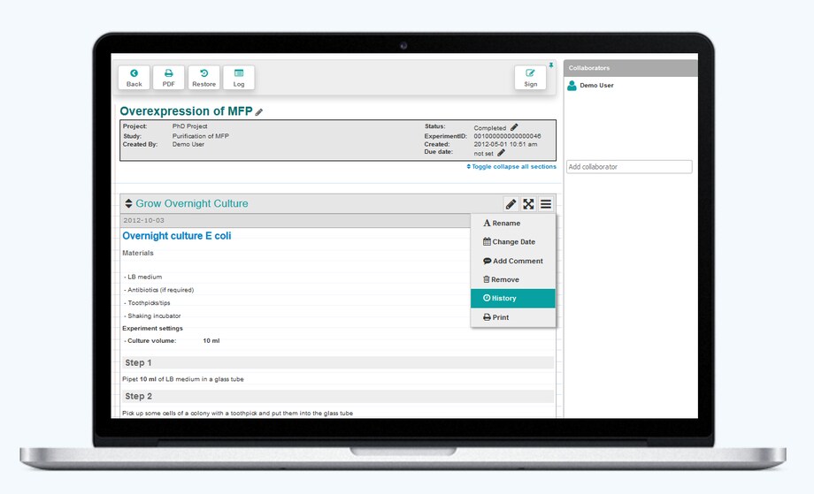 Overview of the SciSure Electronic Lab Notebook