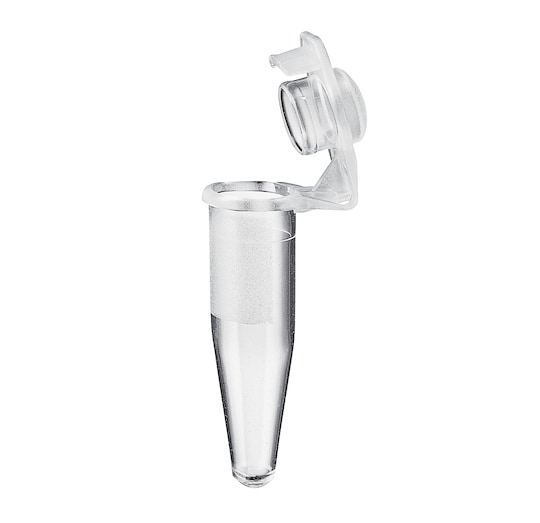 An opened Eppendorf PCR tube that is certified free of a range of common PCR contaminants