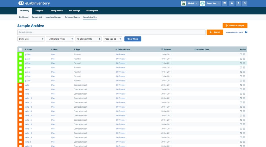 Eppendorf eLabInventory software: Sample Archive Sample Archive for eLabInventory, the sample management software solution for sample storage in the the digital lab