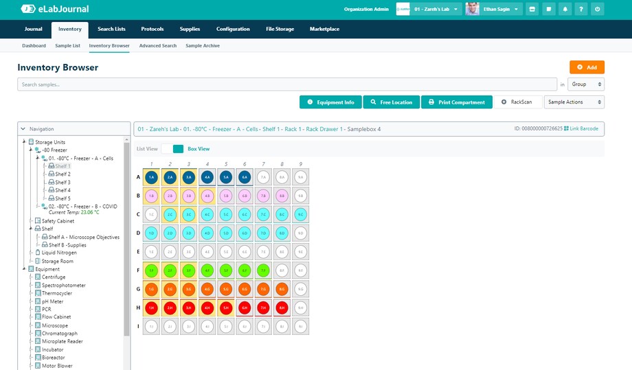 Eppendorf eLabJournal software: Inventory Browser Inventory browser function for eLabJournal, the sample management software solution for sample storage in the the digital lab