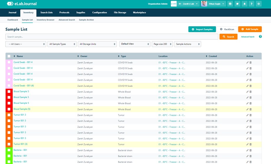 Eppendorf eLabJournal software: Inventory Sample Archive Inventory Sample Archive function for eLabJournal, the sample management software solution for sample storage in the the digital lab