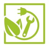 Logo of "assembled with 100% renewable power" at Eppendorf