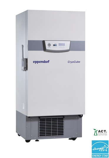 Eppendorf CryoCube<sup>&reg;</sup>&nbsp;F440h ULT freezer with ENERGY STAR<sup>&reg;</sup> certification logo and ACT certification by My Green Lab