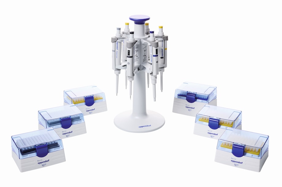 Eppendorf Research® plus pipettes on Pipette Carousel 2 with epT.I.P.S.® Boxes (6-Pack)