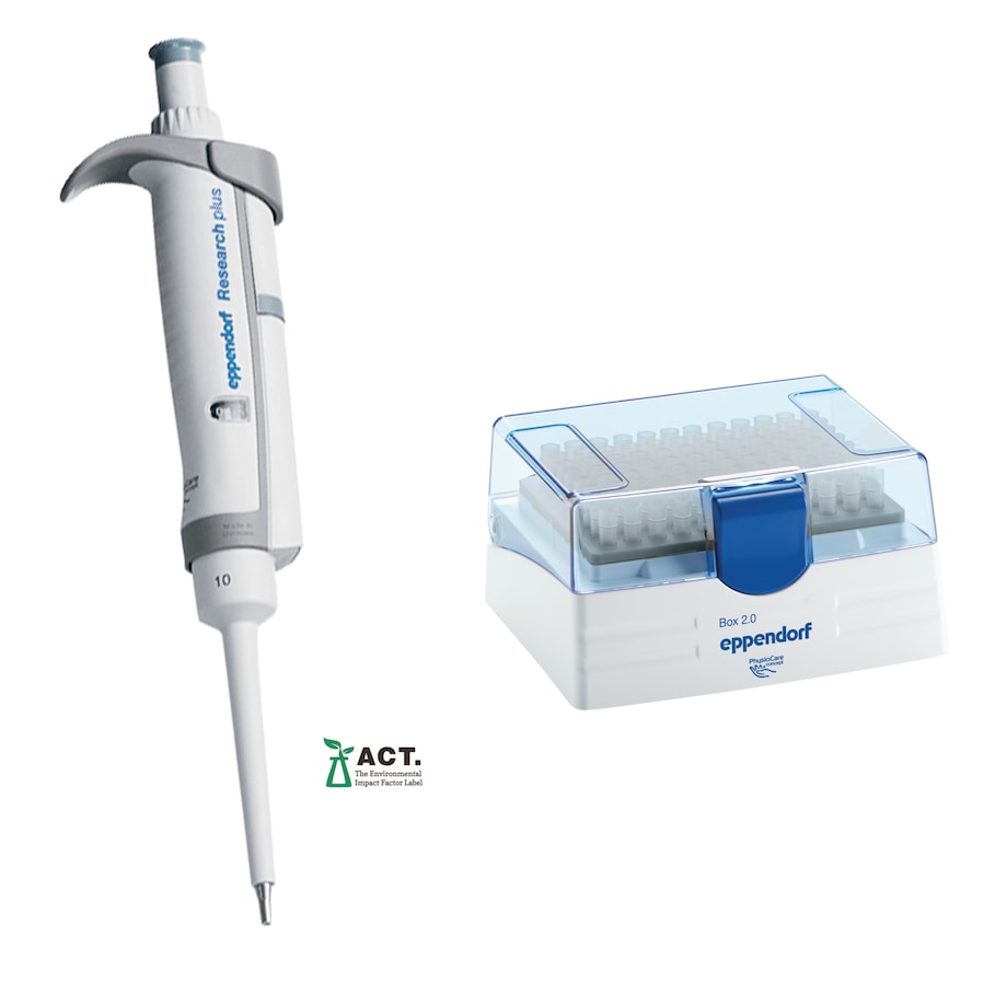 Research plus 1-channel, 0.5 – 10 µL, medium gray, incl. epT.I.P.S. Box 2.0 with 96 pipette tips