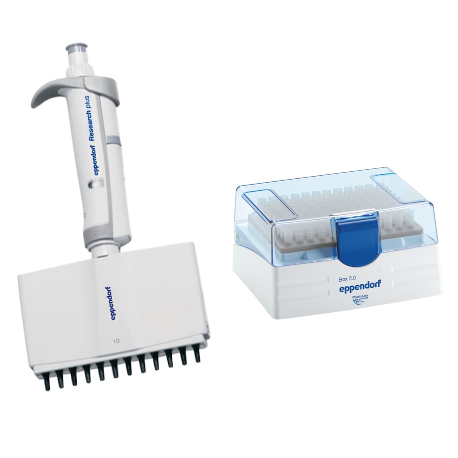 Research plus 12-channel, 0.5 – 10 µL, medium gray, incl. epT.I.P.S. Box 2.0 with 96 pipette tips