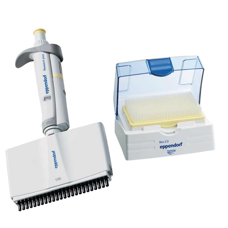 Research plus 24-channel, 5 – 100 µL, light yellow, 4.5 mm cone distance, incl. epT.I.P.S. Box 2.0 with 96 pipette tips