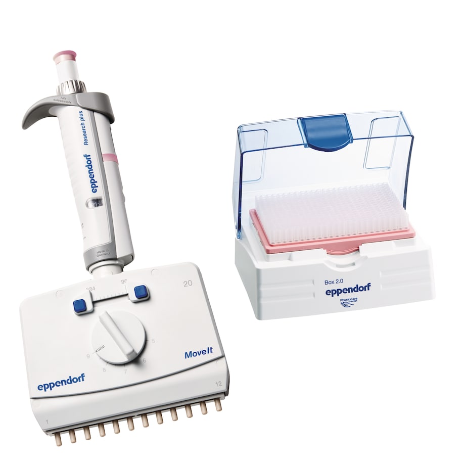 Research plus Move It 12-channel, 1 – 20 µL, light pink, incl. epT.I.P.S. Box 2.0 with 384 pipette tips