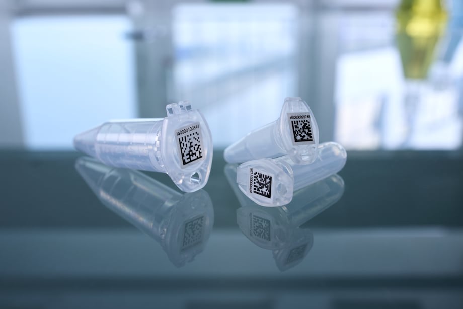 Eppendorf SafeCode snapcap tubes at bench 1.5, 2.0, and 5.0 mL snapcap tubes with Eppendorf SafeCode barcode label to ensure safe sample identification, being on bench