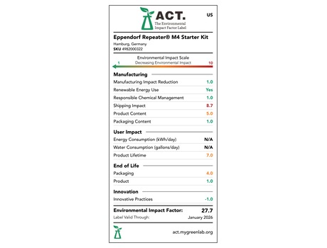 ACT label of sustainability certification for Multipette<sup>&reg;</sup> M4 starter kit