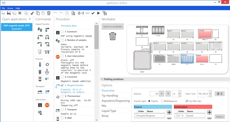 Screenshot of Eppendorf epMotion automation software editor
