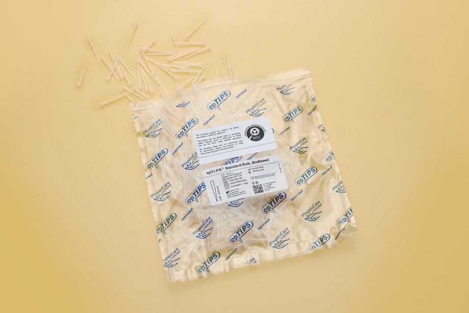 epTIPS BioBased Standard/Bulk 20nL Long open orange, yellow background