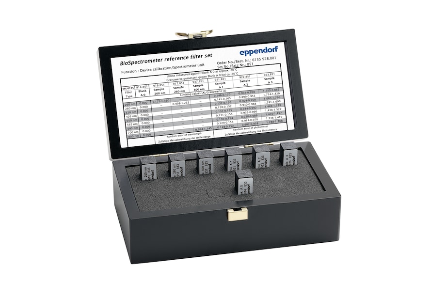 O conjunto de filtros UV/Vis Eppendorf BioSpectrometer Reference secundários: BioSpectrometer Reference filter set