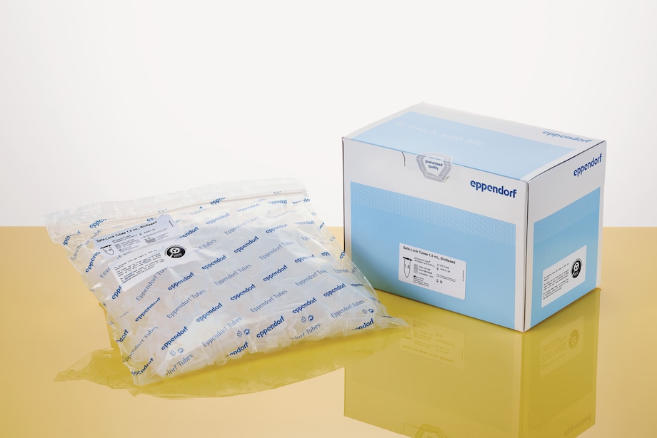 Safe-Lock Tubes BioBased 1.5mL Packaging orange, yellow background