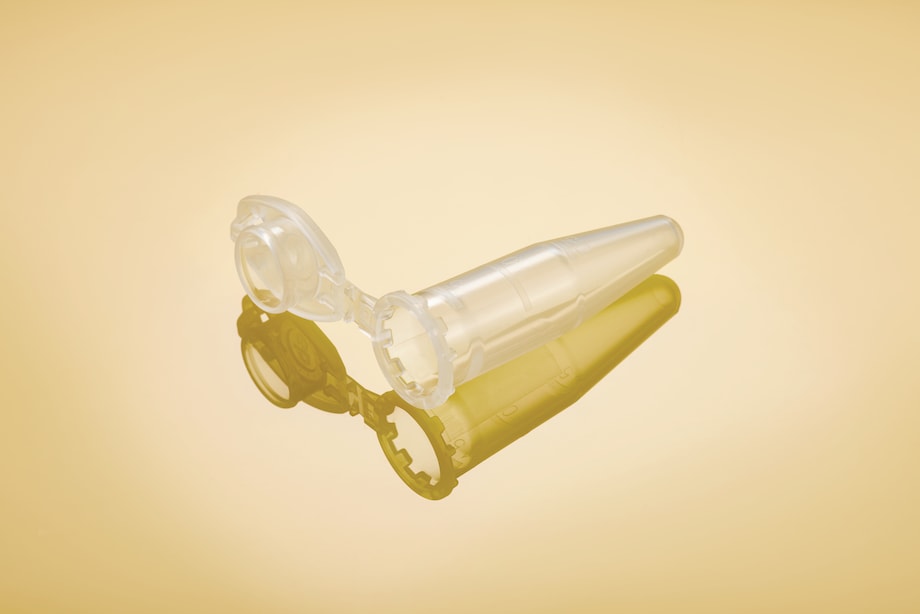 Safe-Lock Tubes BioBased 1.5 mL open lid orange, yellow background