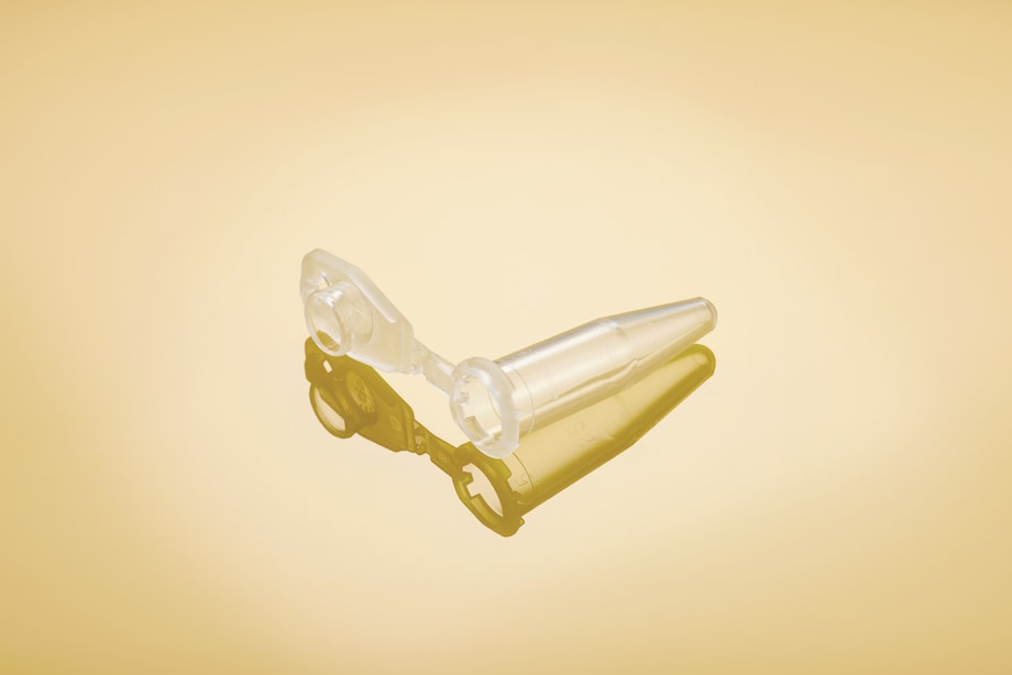 Safe-Lock Tubes BioBased 0.5 mL, open lid orange, yellow background