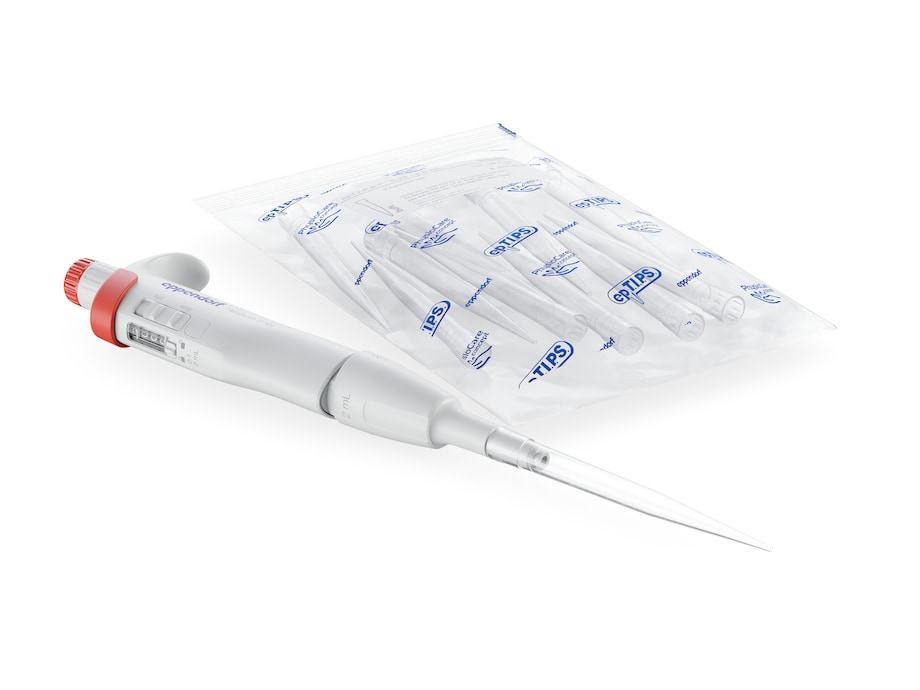 Eppendorf Research® 3 neo 1-channel, 0.1 - 2 mL, red, incl. epT.I.P.S. sample bag
