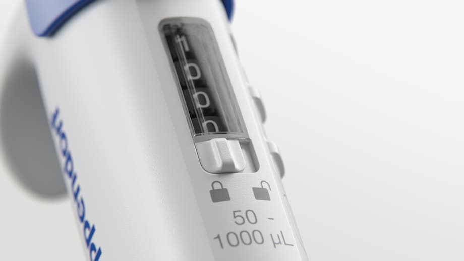 Prevent unintentional volume changes with the Eppendorf Research® 3 neo volume lock slider