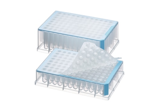 Two deep well plates with Microplate seals - one open, one closed