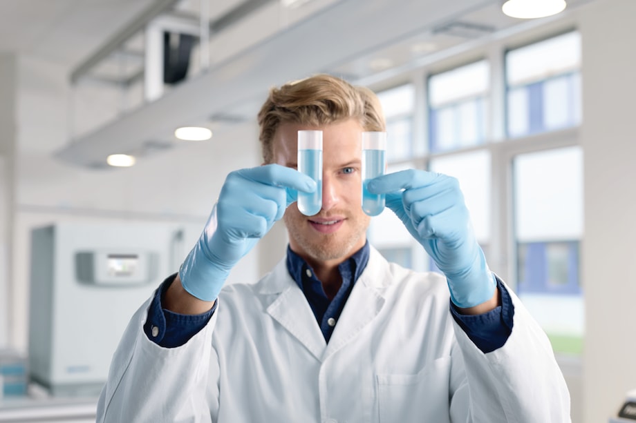 Centrifuge tube, balancing eye level, man