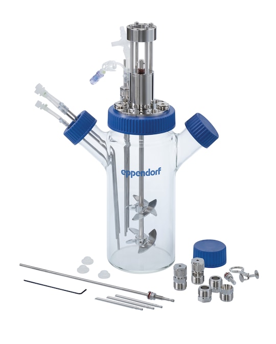 DASGIP Vessel 2x pitched-blade impeller, GL45 side arms, overhead drive