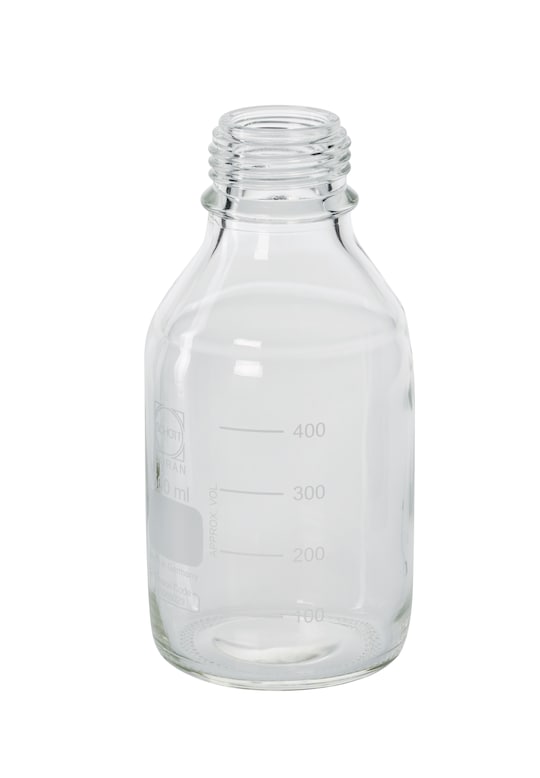 Flask, with neck GL45 transparent, 500 mL, with cap