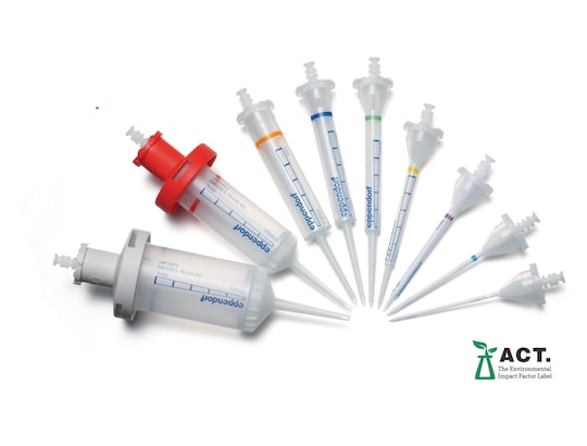 Combitips® advanced positive displacement ppette tips for Eppendorf Repeater® multi-dispenser pipettes are available in nine different volume sizes