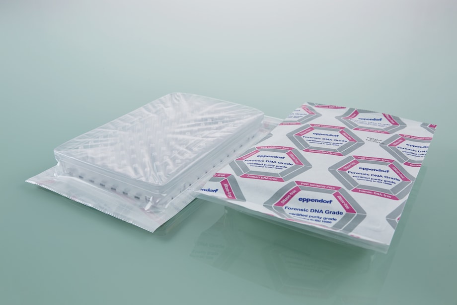 Forensic DNA Grade PCR plates wrapped Top and bottom view of individually wrapped forensic DNA grade plates