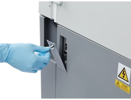 Eppendorf CryoCube<sup>&reg;</sup>_F740 ULT freezer has a locking switch panel to secure the power switch