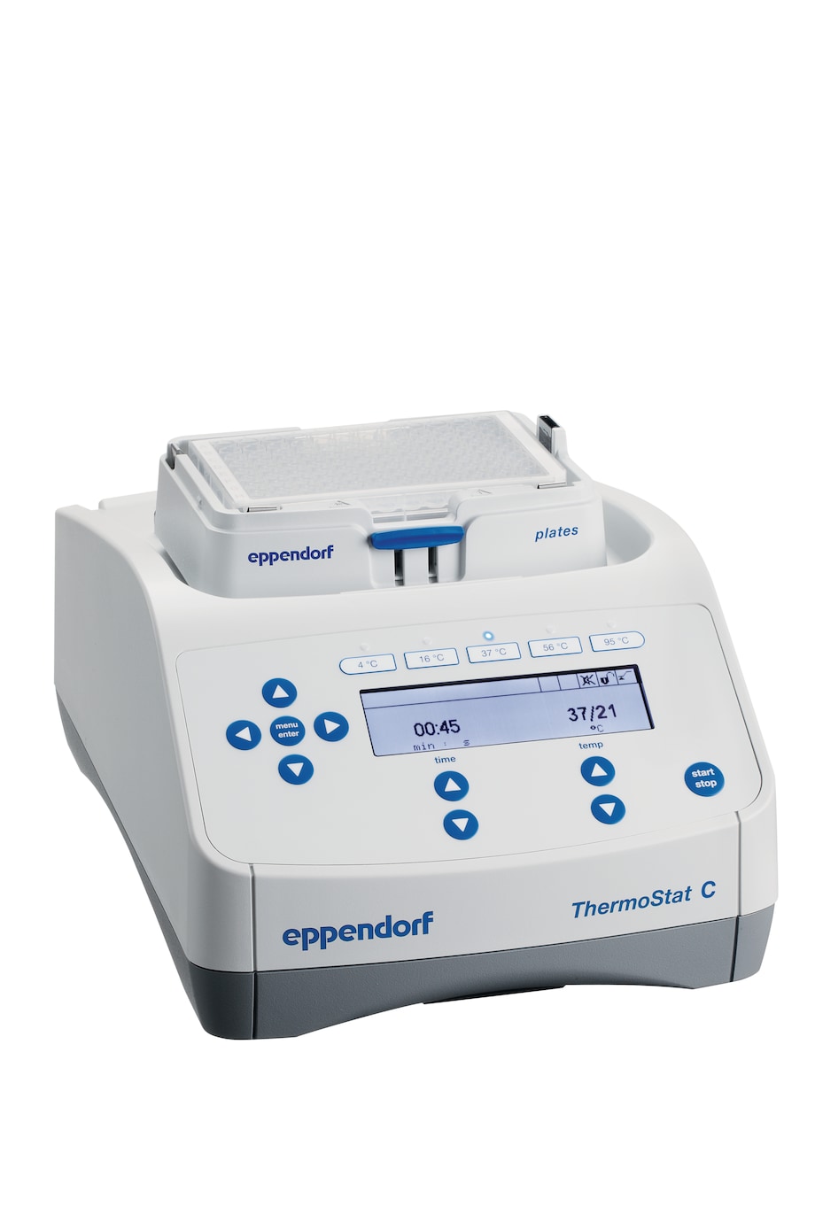 Eppendorf ThermoStat C with a plate Plates can be heated and cooled on ThermoStat C